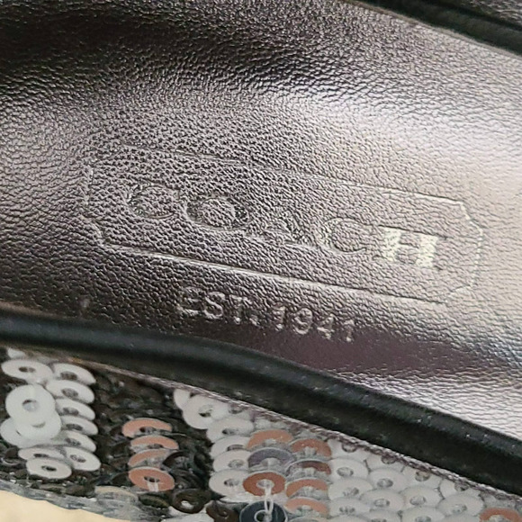 COACH Ashley Sequined Animal Print Open‎ Toe Platform Pumps Women's Size 7.5B - Picture 12 of 14